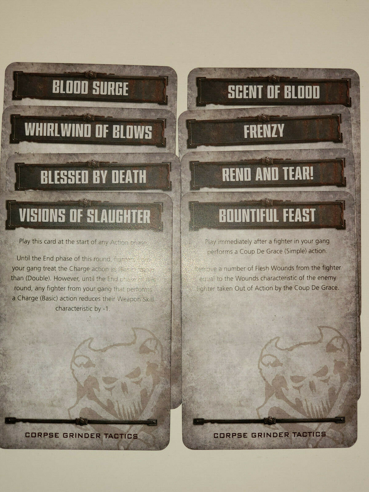 Corpse Grinder Tactics Cards, Necromunda Dark Uprising, 40k