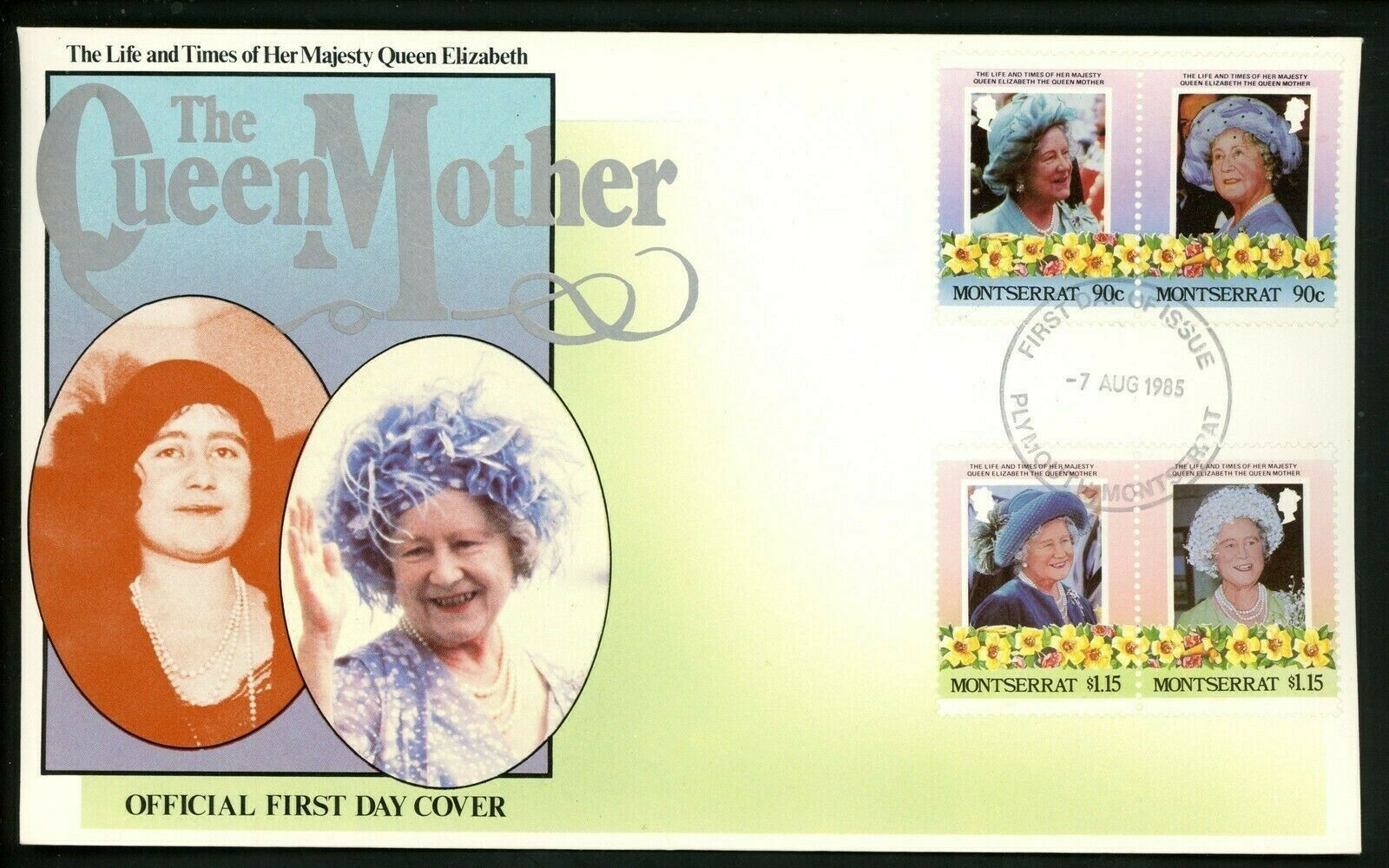 Postal History Montserrat FDC #592-595 SET OF 2 Queen Elizabeth royalty 1985