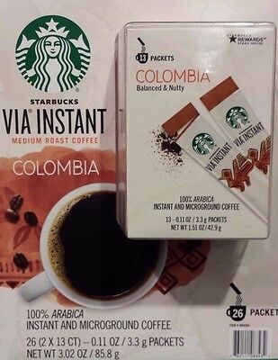 4 BOXES = 52 PACKS STARBUCKS VIA INSTANT COFFEE MED ROAST COLUMBIA BEST 09/01/21