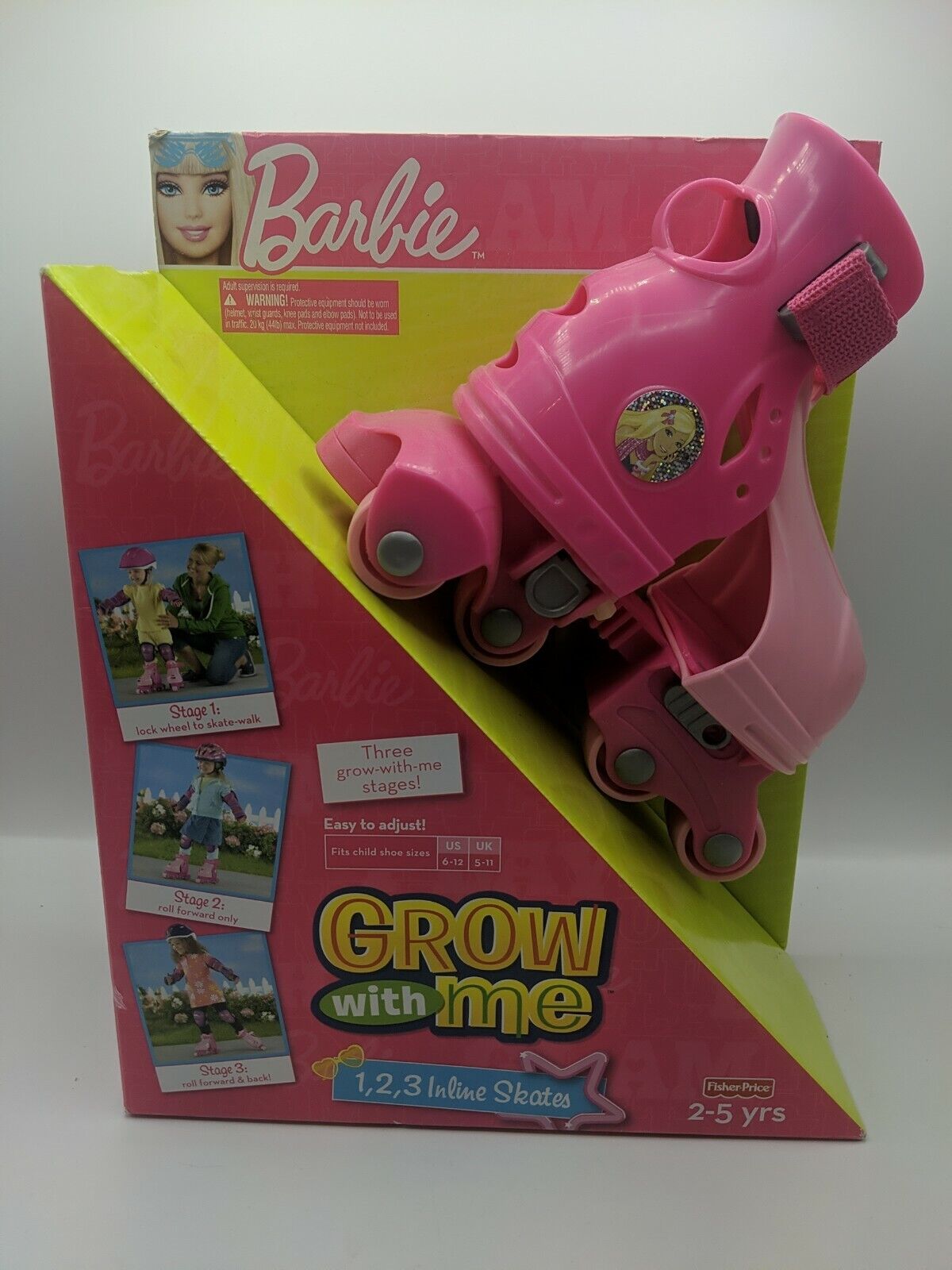 Barbie Grow With Me 1, 2, 3 Pink Inline Roller Skates 2-5 Yrs