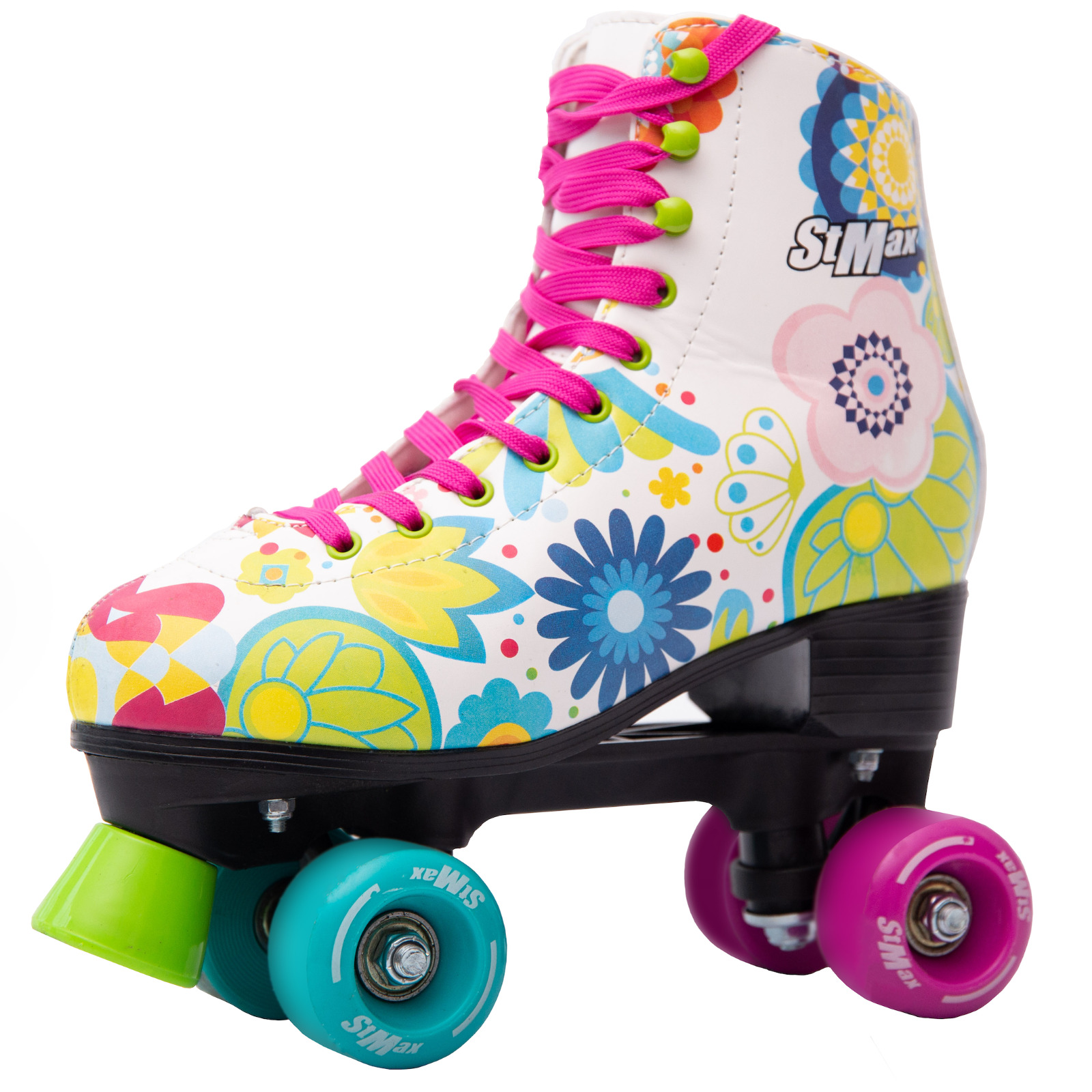 Quad Roller Skates for Girls and Women Size 6 Youth Colorful Flower Rollerskates