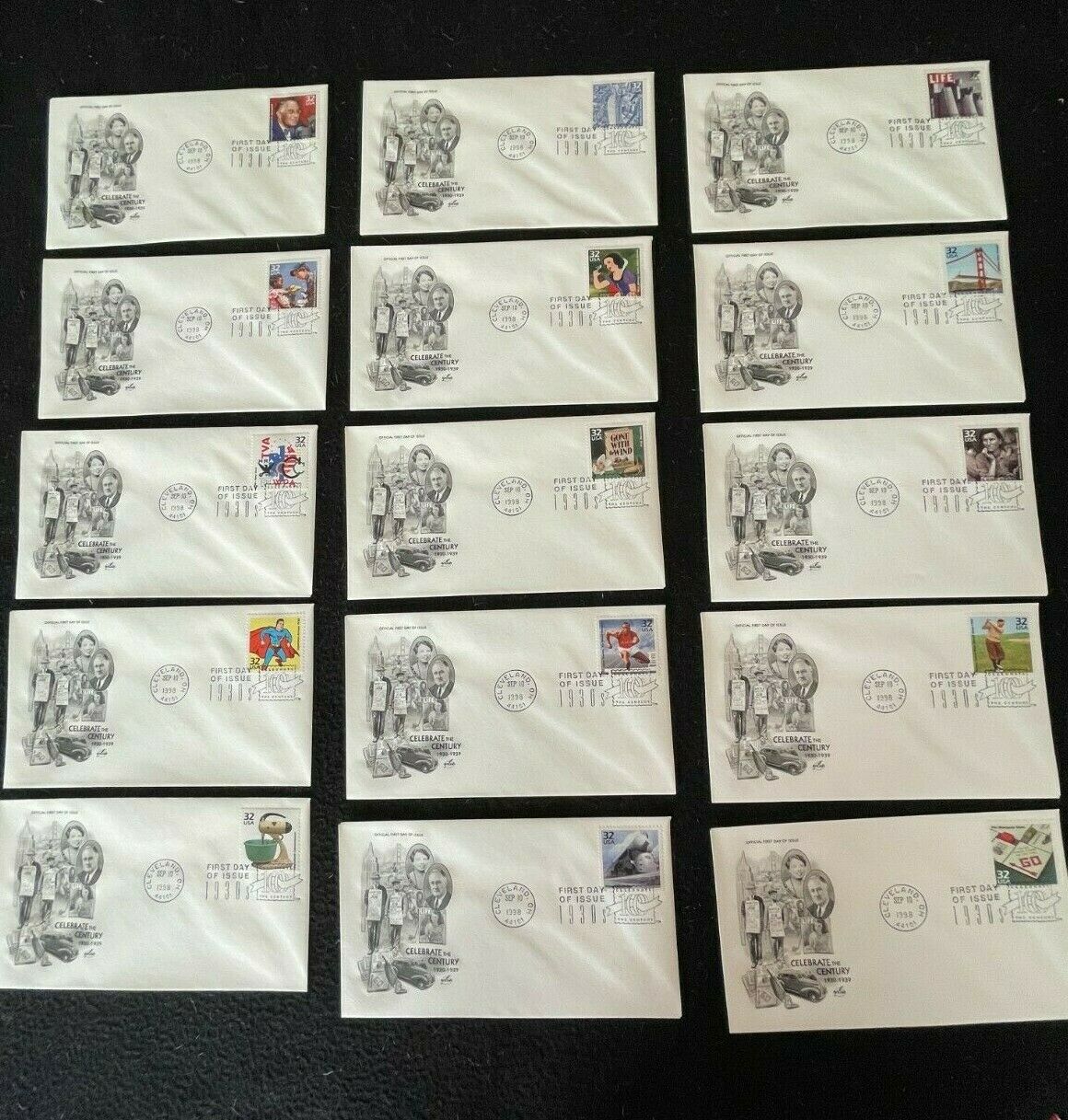 First Day Covers Fdc - Lot Of 15 Unaddressed Celebrate/century 1930's - Artcraft