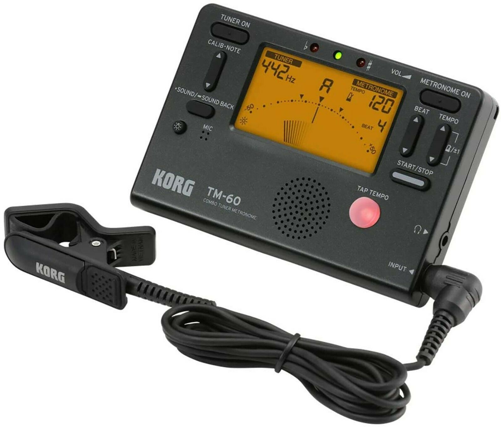 Korg TM60BK Tuner And Metronome Combo With Clip On Microphone Black