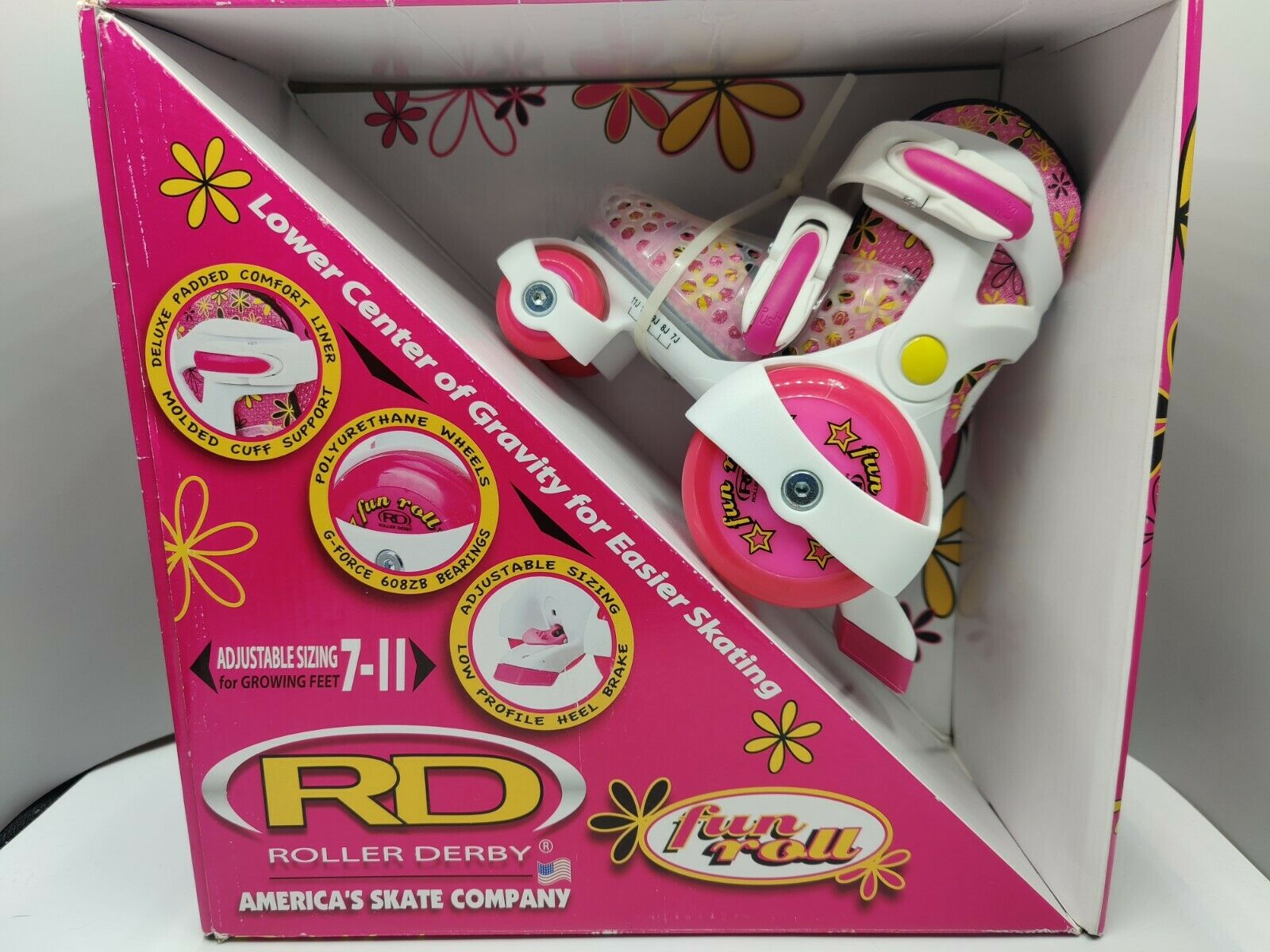 RD Roller Derby Pink & White Kids Youth Skates Girls Adjustable Sizes 7 - 11