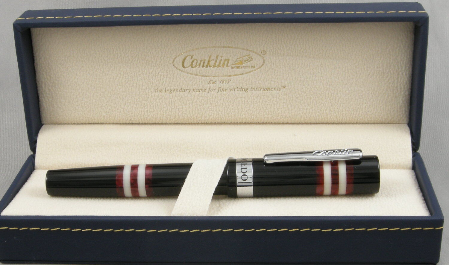 Conklin Toledo Burgundy/black & Chrome Fountain Pen - Extra Fine Nib - New Model
