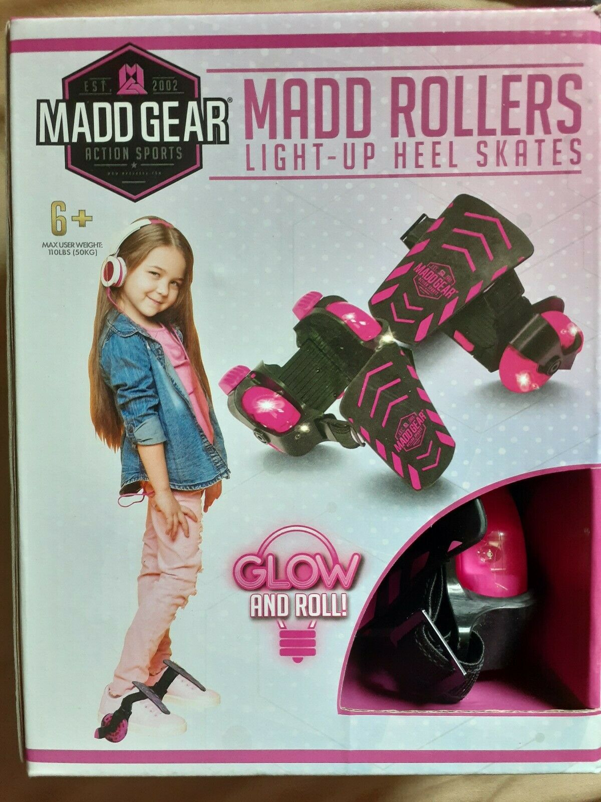 New Girls Pink Madd Gear Light Up Heel Roller Skates, 6+