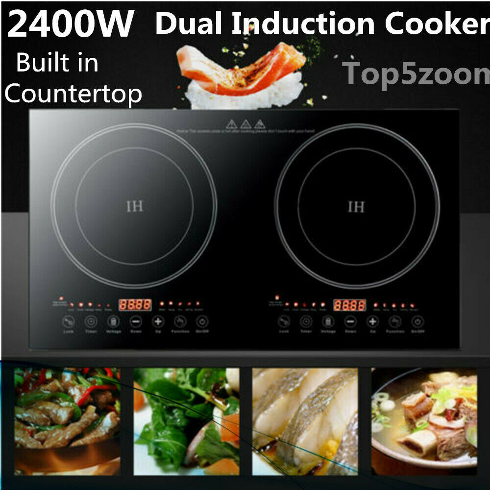 110v Electric Dual Induction Cooker Cooktop 2400w Countertop Double Burner Top