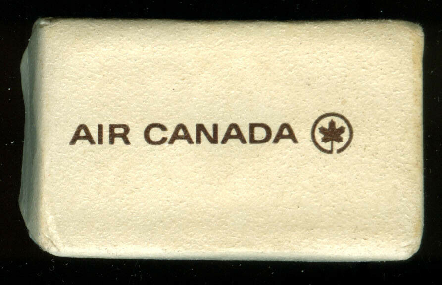 Air Canada on-board airline cake of soap brown lettering, textured wrapper