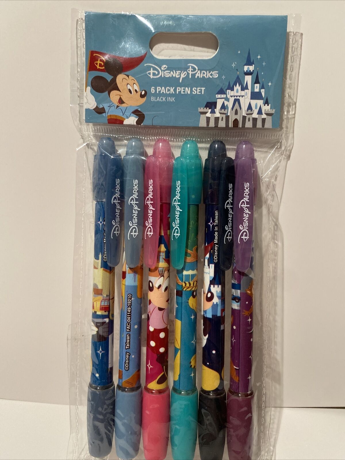 Disney Parks Mickey Mouse & Friends Wdw 4 Parks New 6 Pack Pen Set Black Ink