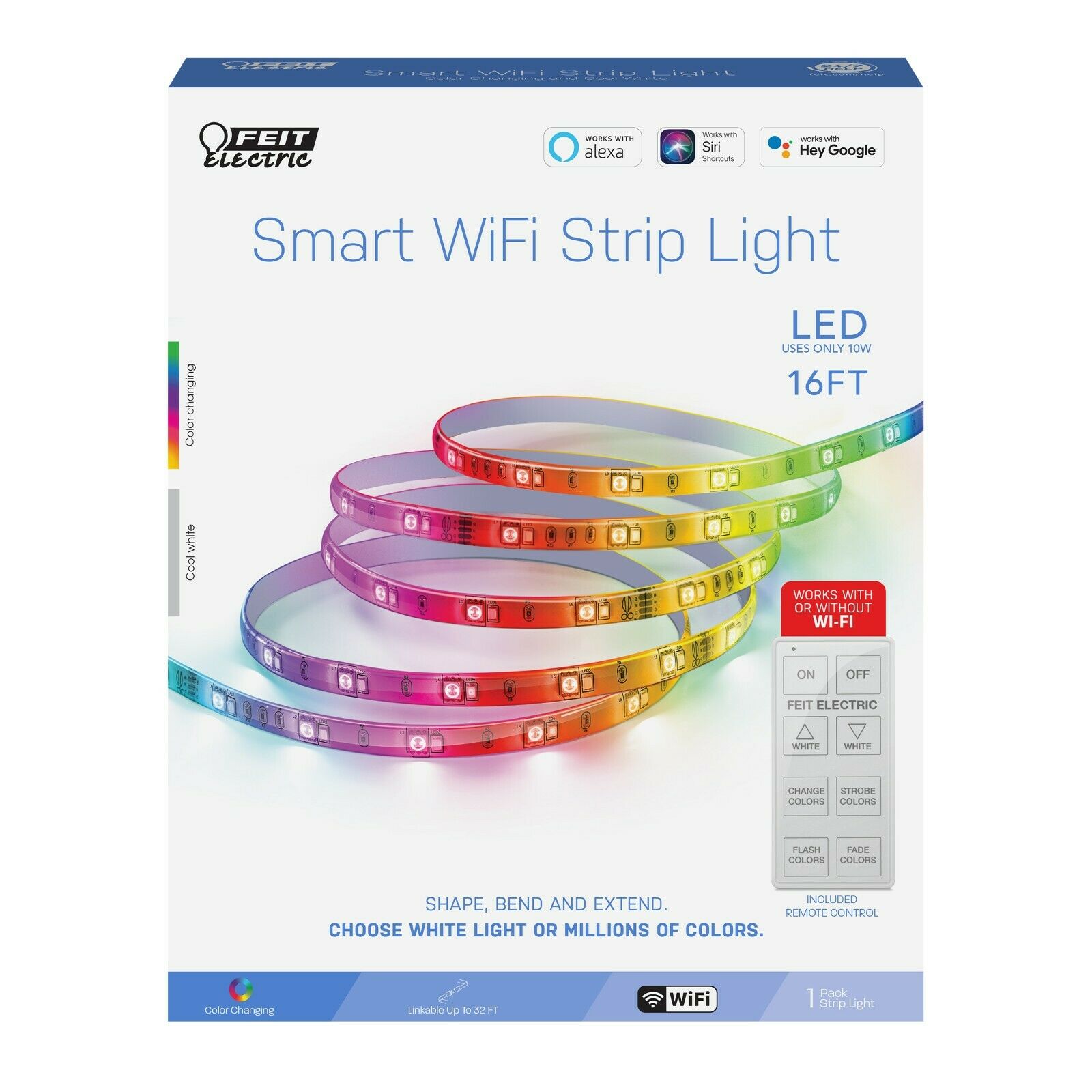 Color Changing -16ft Smart Led Strip Light Control With Remote, App Or Voice.