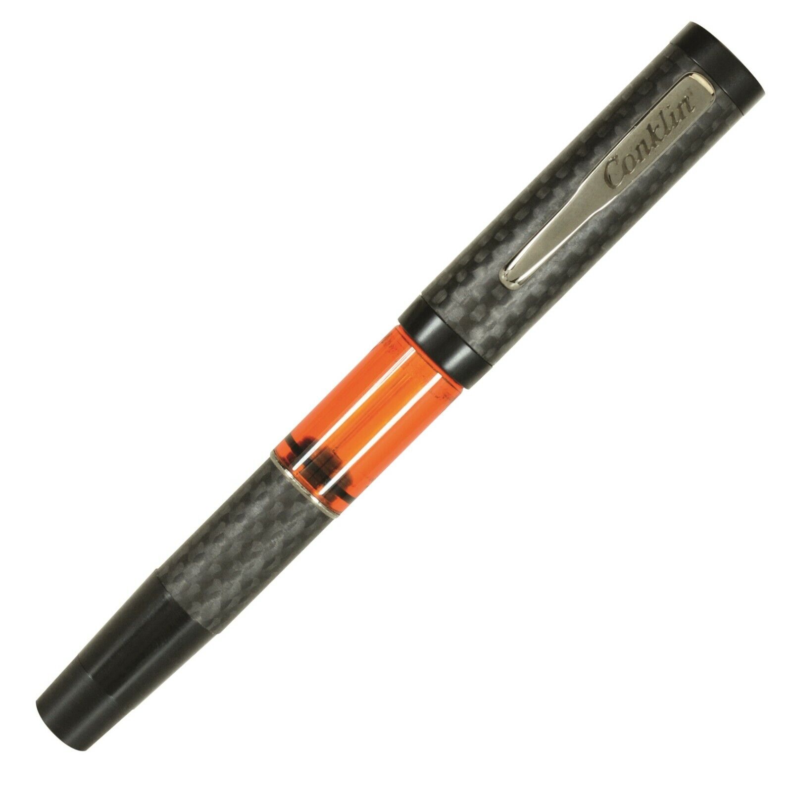 Conklin Carbon Fiber Stealth Word Gauge Fountain Pen, Orange, New In Box