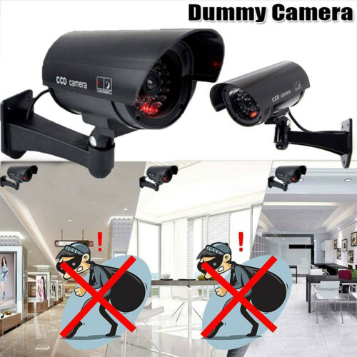Dummy Security Camera Fake LED Flashing Light Home Surveillance Waterproof Black