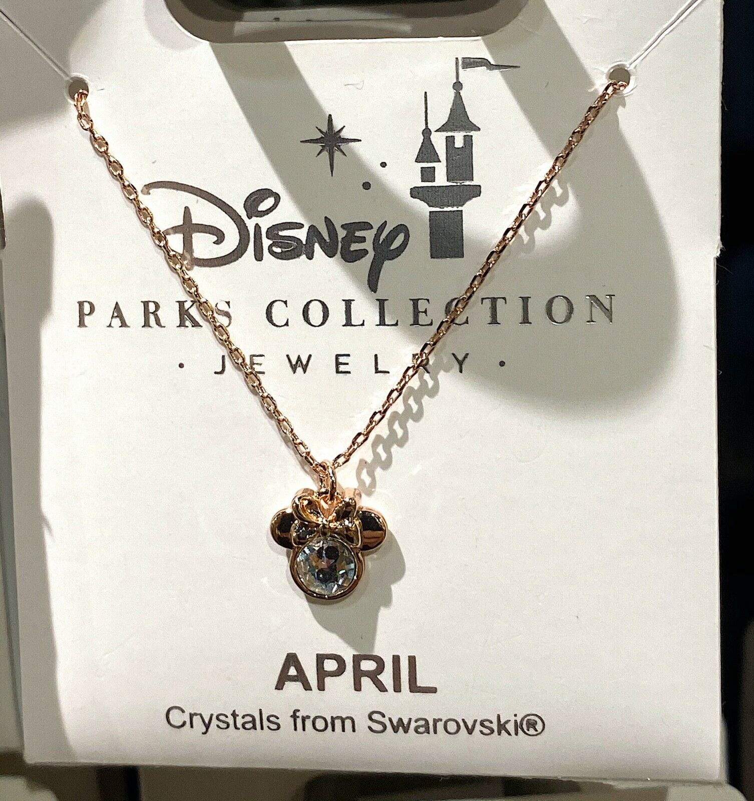 Disney Parks Minnie Mouse Faux Gem April  Birthstone Necklace Gold Color New