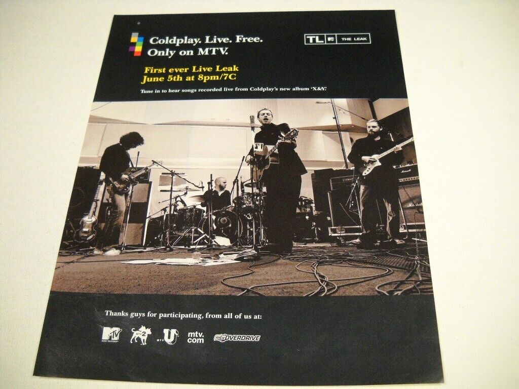 COLDPLAY Live And Free Only On MTV original 2005 Promo Poster Ad