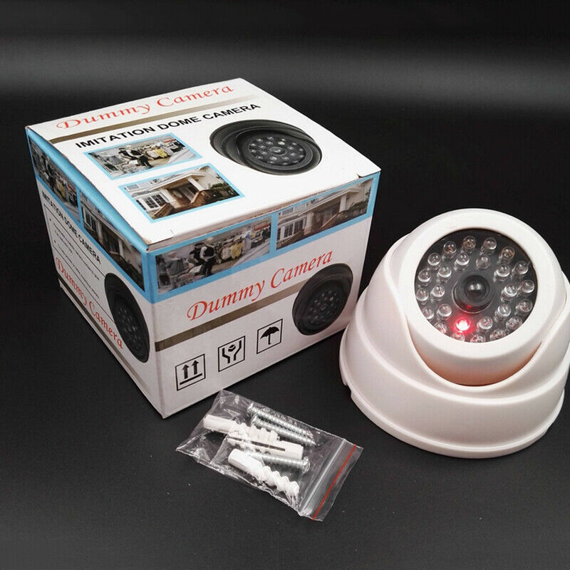 White Dummy Outdoor Dome CCTV Security Surveillance Camera 30 Flashing LED Light