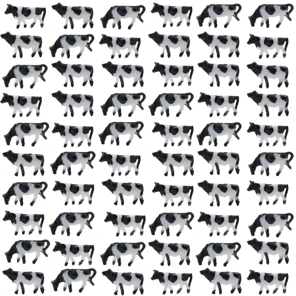 60pcs N Scale 1:150 Well Painted Farm Animals Cows Black White An15001