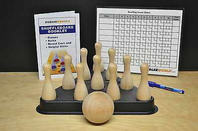 Shuffleboard Table Bowling Brown Pins + Regulation Pinsetter + Ball + Rules Book