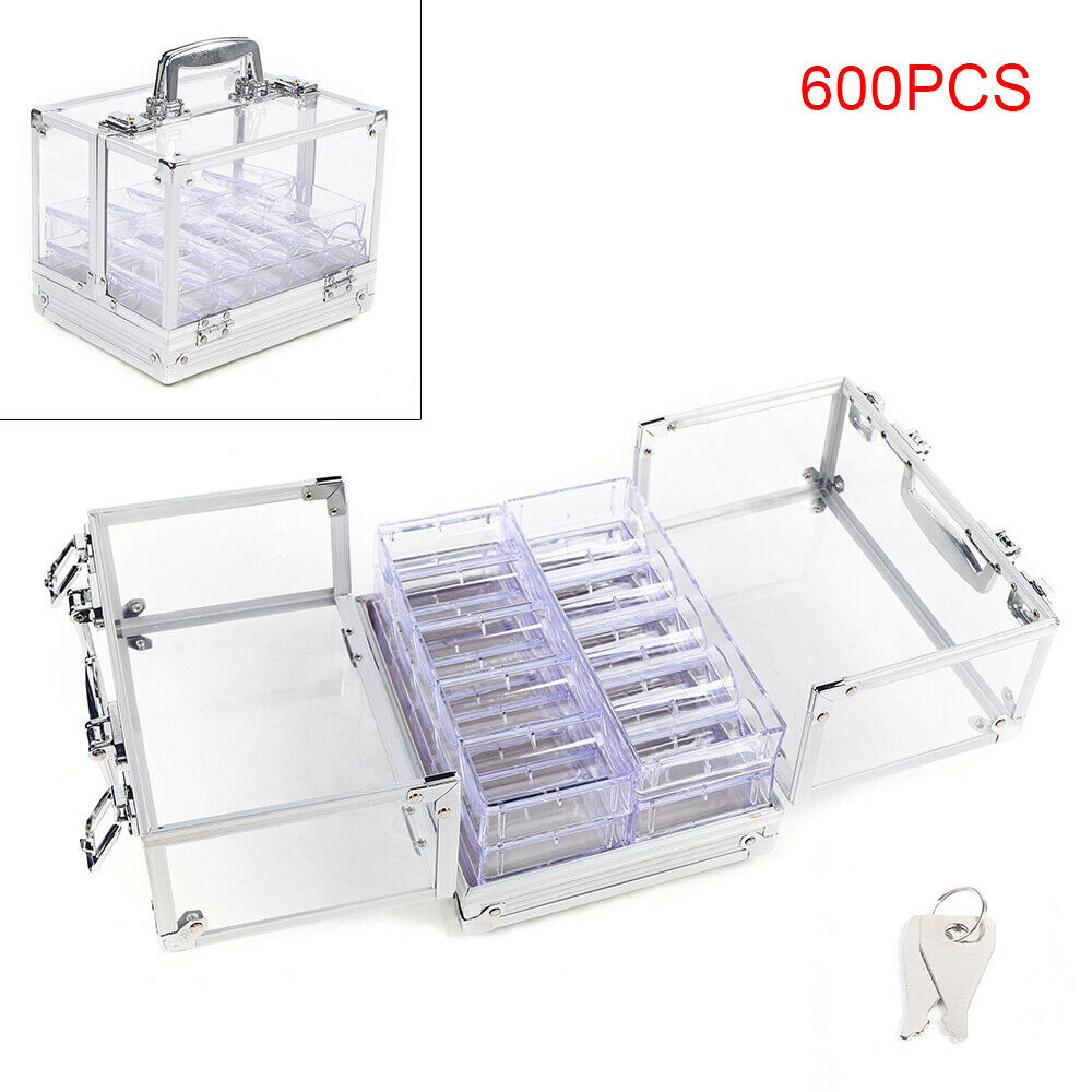 600 Pcs Acrylic Poker Chip Case /600 Count Chip Carrier&Poker Chip Trays New USA