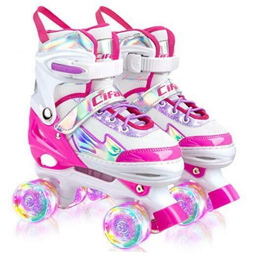 Roller Skates for Girls Boys Kids, Black Pink M-Size13C-3Y in big kids A-Pink