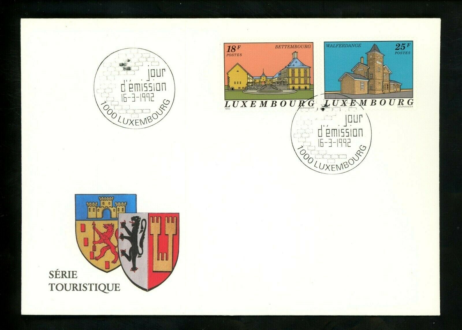 Postal History Luxembourg FDC #866-867 Bettembourg Castle Walferdange 1992
