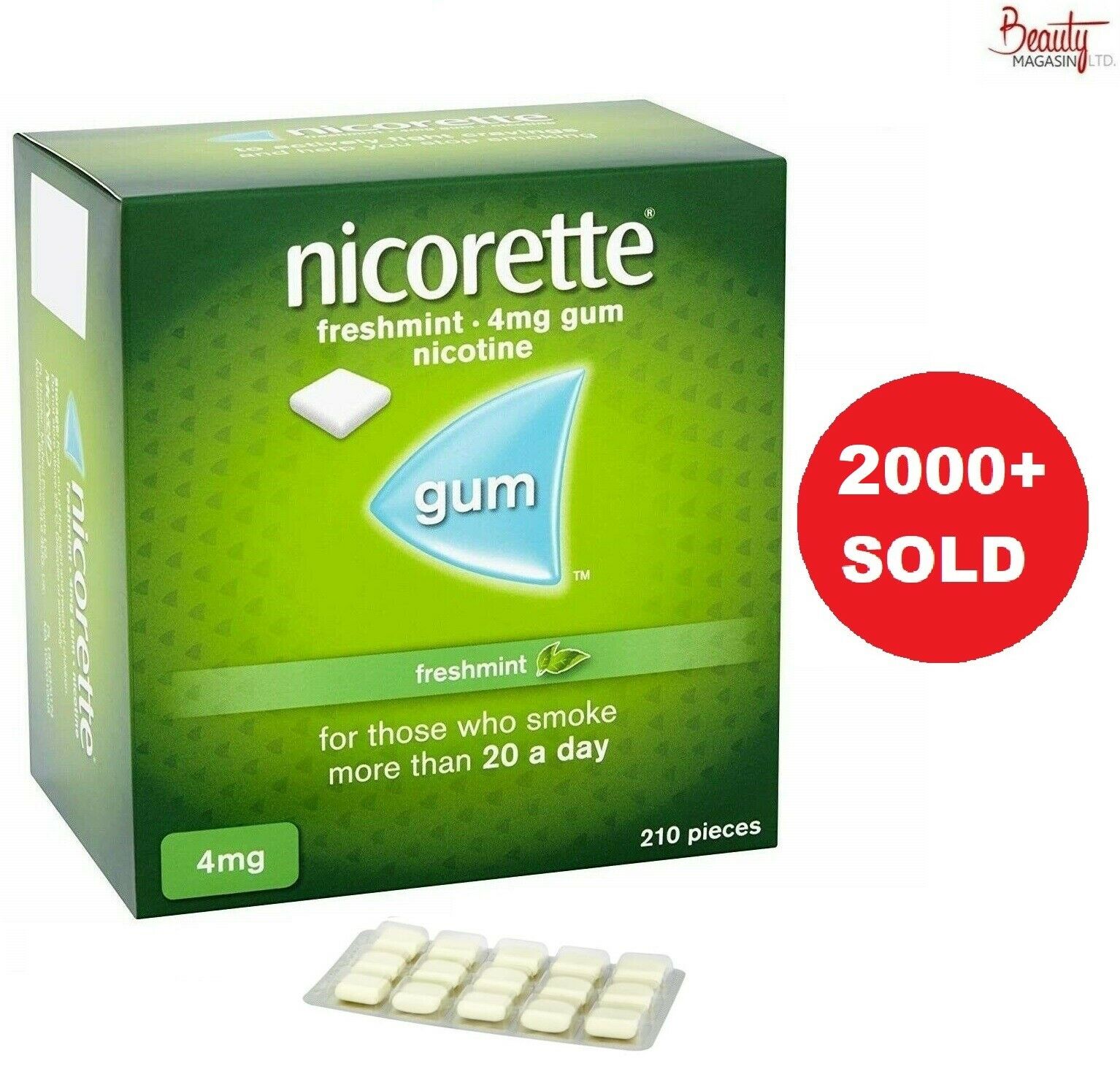 Nicorette Gum 4mg Nicotine FRESHMINT (210 Pieces, 1 Bulk Box) - Free Shipping