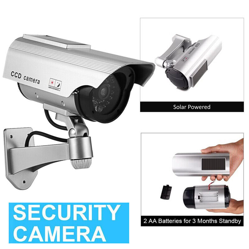 Solar Powered Dummy Security Camera Fake LED Light Surveillance Outdoor CCTV